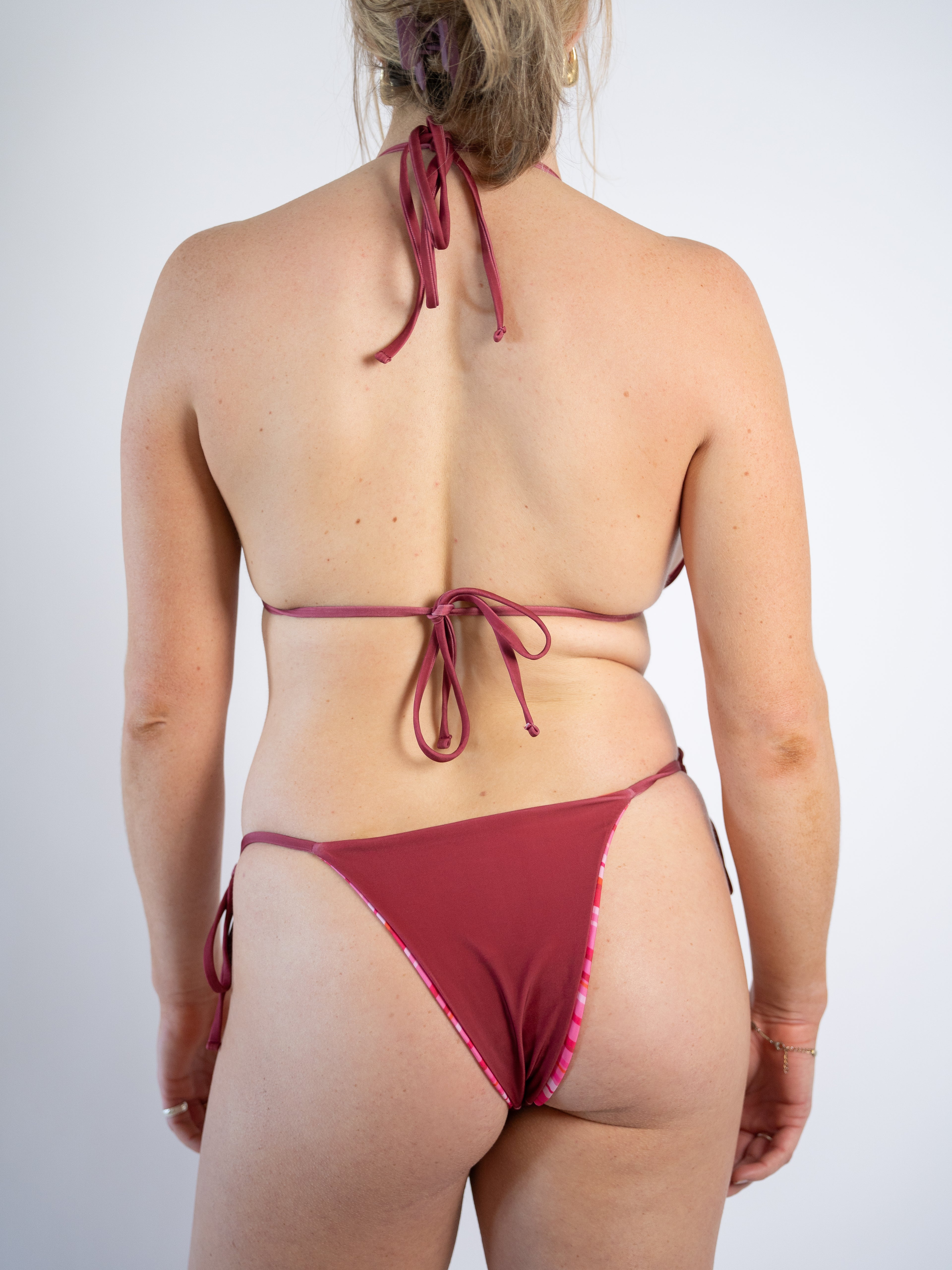 ZOE - Reversible Triangle Tie Up Top - Cherry