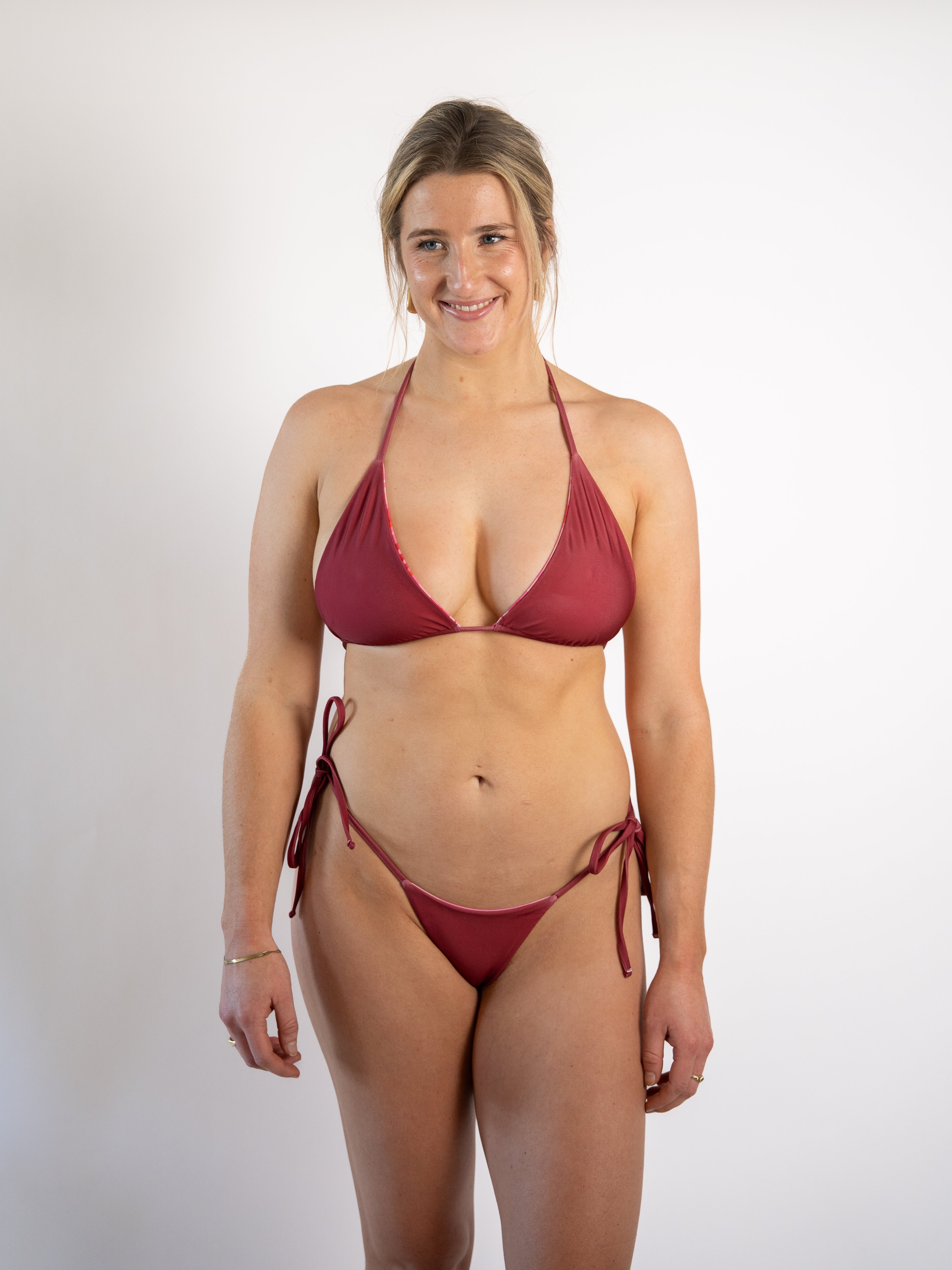 ZOE - Reversible Triangle Tie Up Top - Cherry